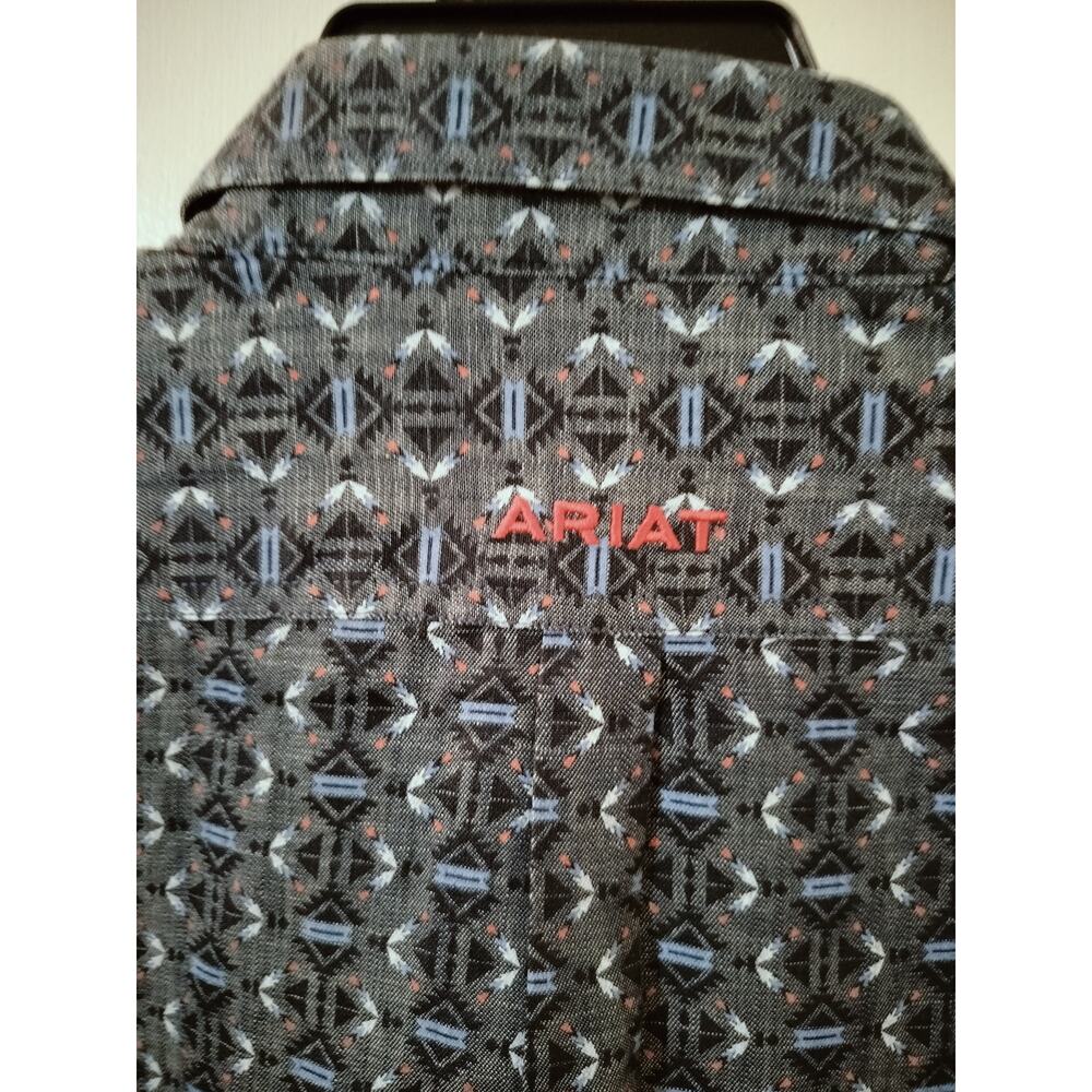 M1229) Ariat Boy's Rochard Chambray Blue Long Sleeve Western Shirt L (14-16) - Picture 7 of 10